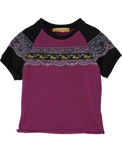 Cormio Cotton Jersey Raglan T-Shirt With Lace - Purple
