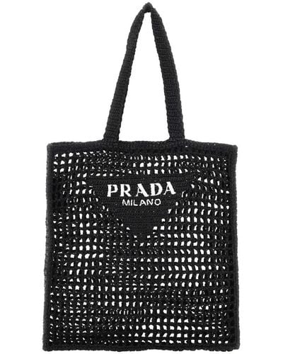 Prada Crochet Logo Tote Bag - Black