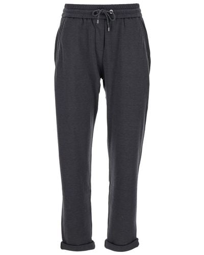Brunello Cucinelli Pants With Elastic Waistband And Monile - Blue