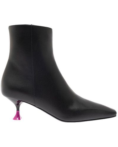 3Juin Black Ankle Boots With Zip And Contrasting Heel In Leather Woman