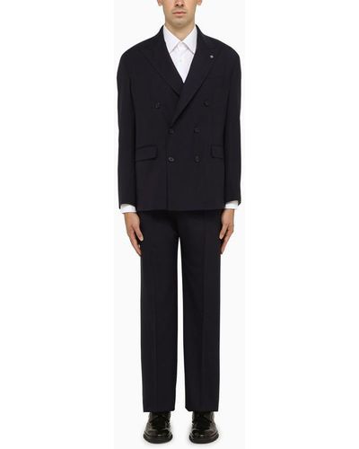 Tagliatore Blue Wool Blend Double Breasted Suit - Black
