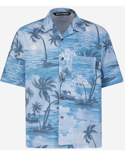 Palm Angels Sunset Linen Motif Shirt - Blue
