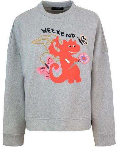 Weekend by Maxmara Logo Embroidered Crewneck Sweatshirt - Grey