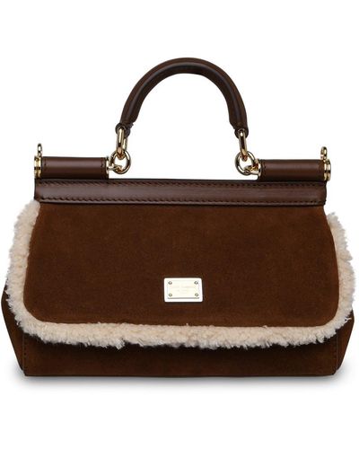 Dolce & Gabbana Sicily Small Handbag In Brown Calf Leather Blend