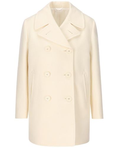 Prada Double-breasted Long-sleeved Coat - White