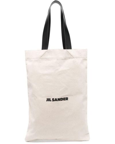 Jil Sander Logo-Print Linen Tote Bag - Natural