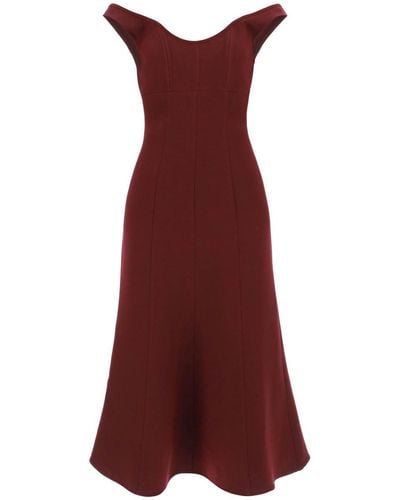 Roland Mouret Wool Silk Off The Shoulder Midi Dress - Red
