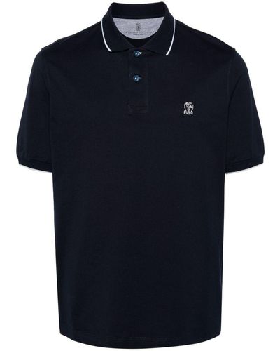 Brunello Cucinelli Logo Cotton Polo Shirt - Blue