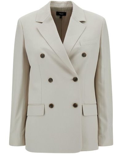 Theory Off- Double-Breasted Jacket With Notched Revers - Grey