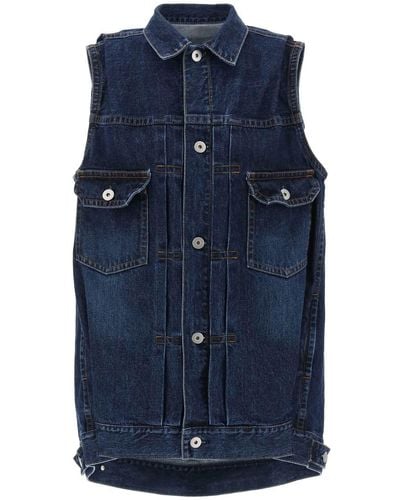 Sacai Oversized Denim Vest For - Blue