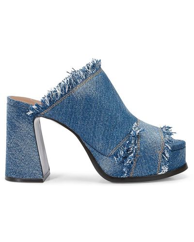 Ash Denim Fabric Mules With Wide Heel - Blue