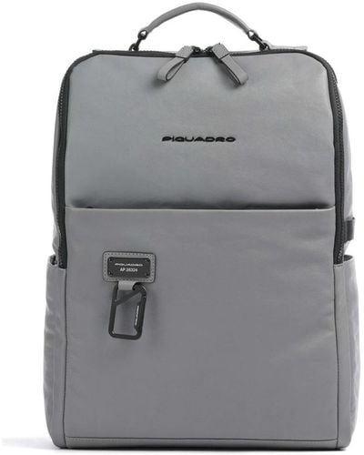 Piquadro Leather Backpack With Laptop Holder 15.6" Bags - Grey