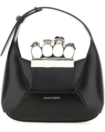 Alexander McQueen Mini Jeweled Leather Hobo Bag - Black
