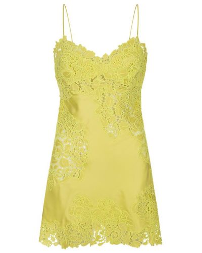 Ermanno Scervino Silk Mini Dress With Lace - Yellow