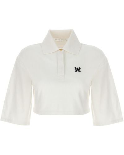 Palm Angels 'Monogram' Crop Polo Shirt - White