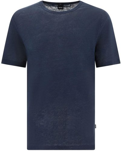 BOSS "Tiburt" Linen T-Shirt - Blue
