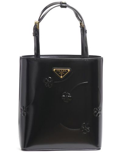 Prada Floral-embossed Leather Tote Bag - Black