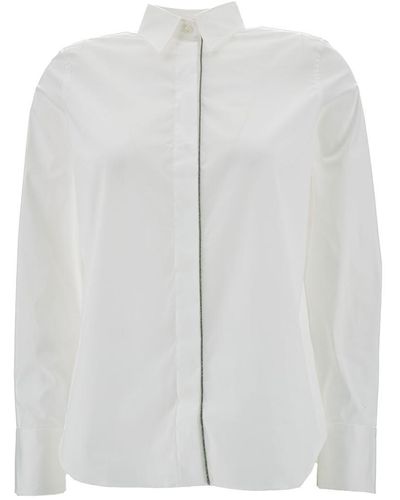 Brunello Cucinelli White Shirt With Monile Detail In Cotton Blend Woman
