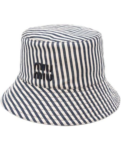 Miu Miu Striped Bucket Hat - White