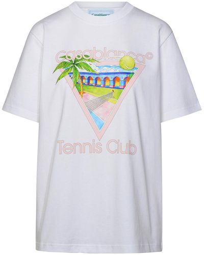 Casablancabrand 'tennis Club' White Organic Cotton T-shirt - Gray