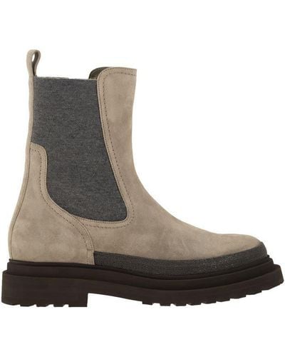 Brunello Cucinelli Suede Chelsea Boot With "Precious Detail" - Brown