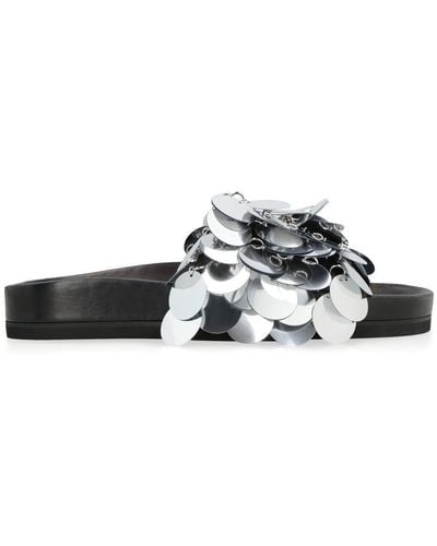 Rabanne Sparkle Leather Slides With Decorative Appliqué - Black