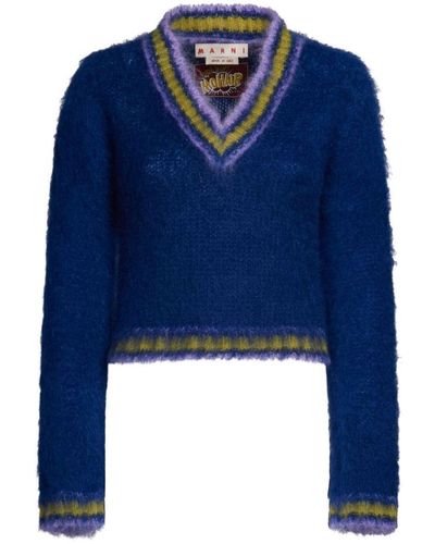 Marni Striped-trim Mohair-blend Jumper - Blue