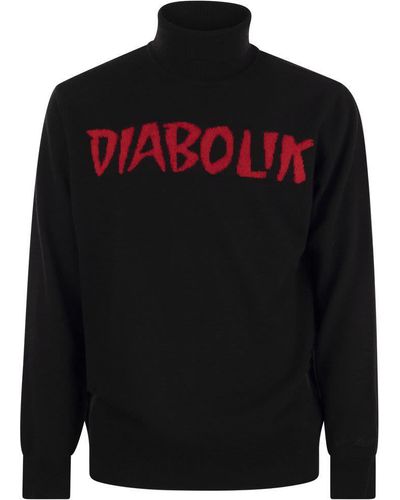 Mc2 Saint Barth Diabolik Wool And Cashmere Blend Turtleneck Sweater - Black