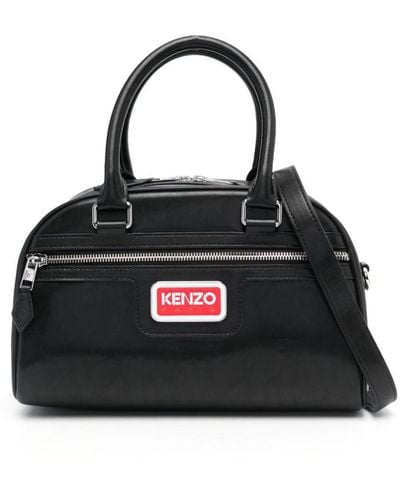 KENZO Logo-plaque Faux-leather Tote Bag - Black