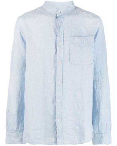 Woolrich Linen Shirt With Mandarin Collar - Blue