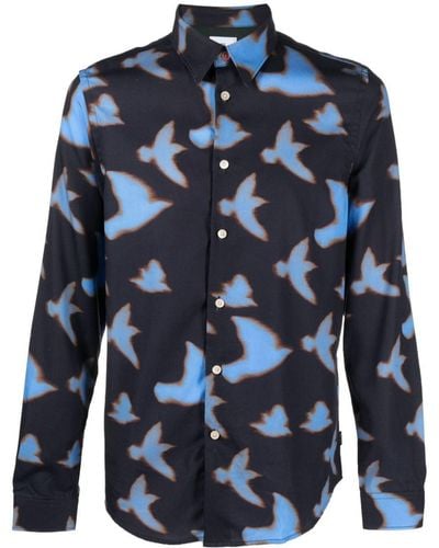 PS by Paul Smith Shadow Birds Cotton Blend Shirt - Blue