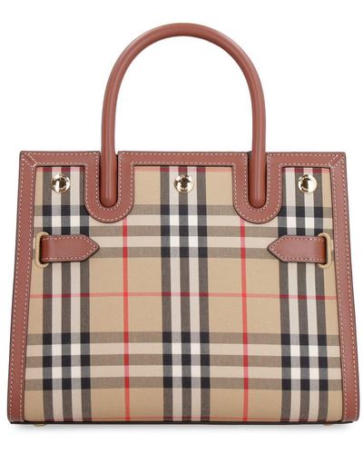 Burberry Title Checked Canvas Handbag - Red