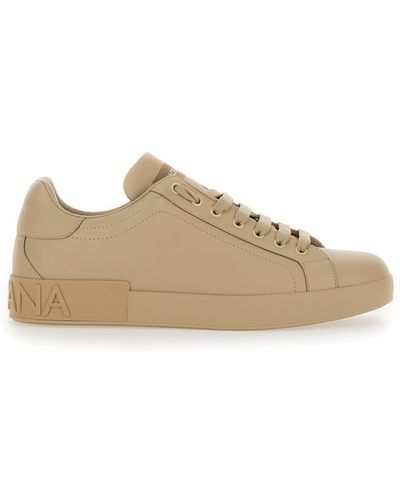 Dolce & Gabbana 'Portofino New' Low-Top Sneakers With Contrasting Logo - Natural