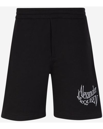 Alexander McQueen Logo Cotton Bermuda Shorts - White