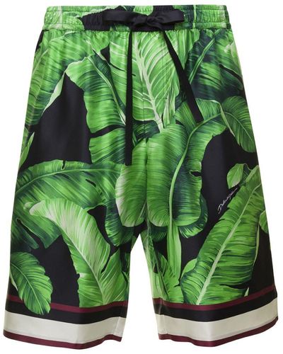 Dolce & Gabbana Bermuda Shorts With All-Over Leaf Print - Green
