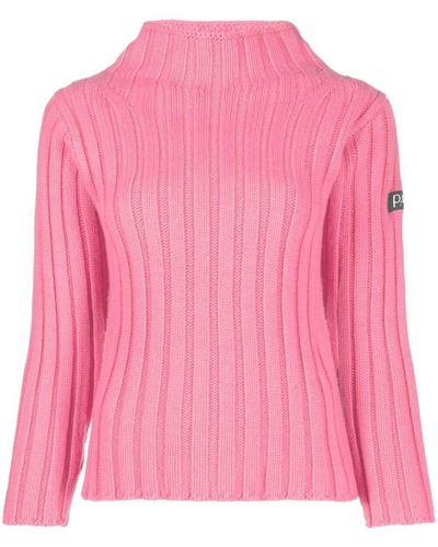 Patou Logo-patch Ribbed-knit Sweater - Pink