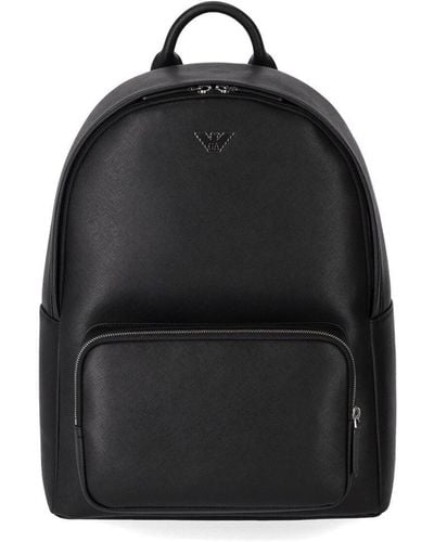Emporio Armani Regenerated-leather Backpack With Eagle Pate - Black