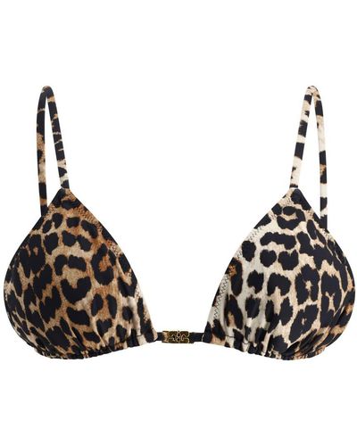 Ganni Leopard Print Bikini Top - Black