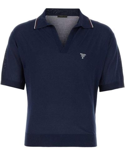 Prada Silk And Cotton Polo Shirt - Blue