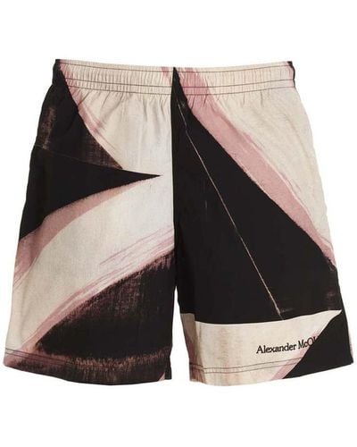 Alexander McQueen Alexander Mc Queen Ivory/black Printed Beach Boxer Shorts - Multicolor