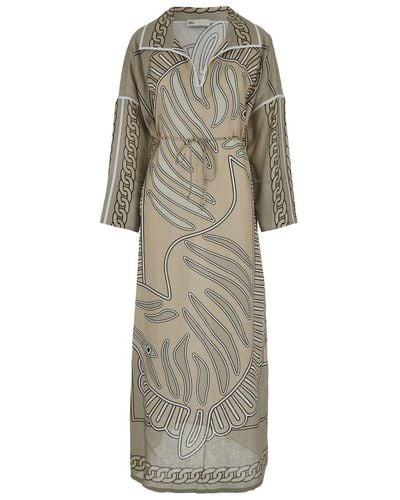 Tory Burch Kaftan Dress With All-Over Print - Natural