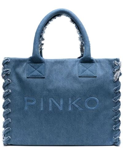 Pinko 'Beach' Denim Bag With Frayed Edge - Blue