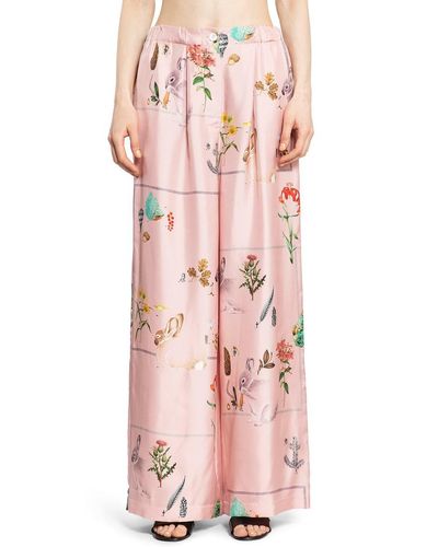 Lanvin Foliage-print Silk Palazzo Trousers - Pink