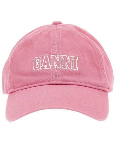 Ganni Logo Embroidery Cap Hats - Pink
