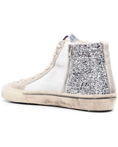 Golden Goose Women's Slide Glitter, Mesh And Suede High-top Trainers - White