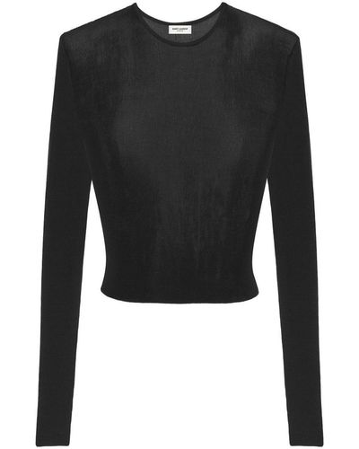Saint Laurent Round-neck Fine-knit Top - Black