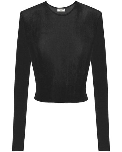 Saint Laurent Round-neck Fine-knit Top - Black