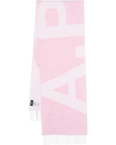 A.P.C. Intarsia-knit Logo Scarf - Pink