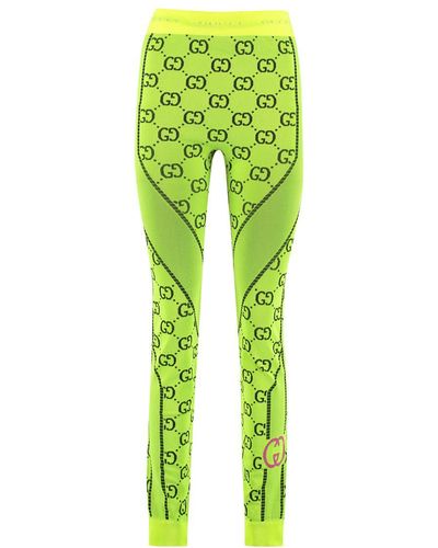 Gucci Love Parade Neon Jacquard-knit Leggings - Green