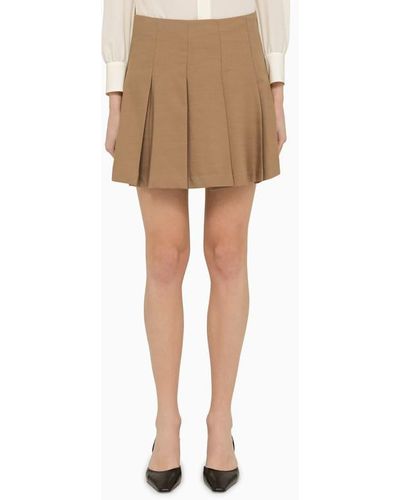 FEDERICA TOSI Desert-Coloured Mini Skirt With Flounces - Natural